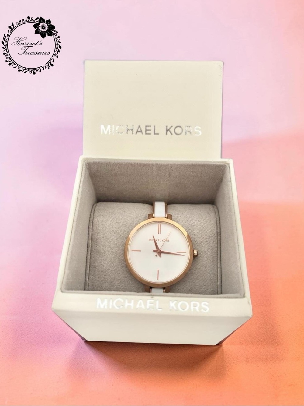 Michael Kors White Strap Rose Gold-Tone Dial Women's Watch